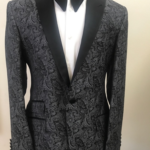 Grey jacquard luxury cashmere and silk tuxedo with matching pant. Made in Italy - Picture 3 of 7